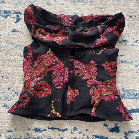 Vintage Andretta Donatello Elegant Black and Pink Paisley Women's Blouse Medium - Picture 3 of 6